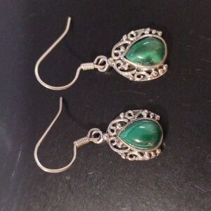 African Malachite Sterling Silver Teardrop Earrings